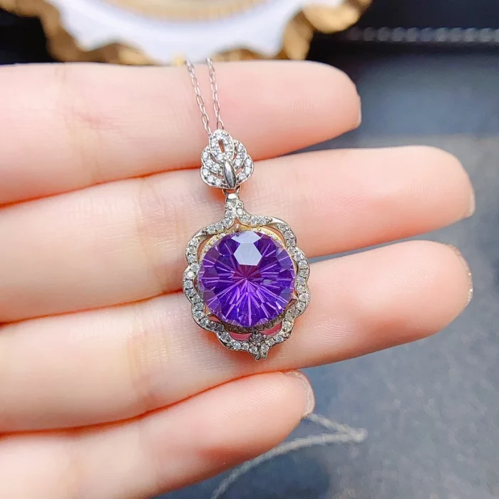 FS 12mm Natural Amethyst Pendant Necklace S925 Pure Silver With Certificate Fine Charm Wedding Jewelry for Women MeiBaPJ New - Image 6