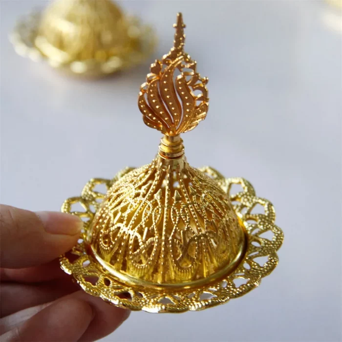 Retro Copper Mini Crown Hollow Out Incense Stick Burner Holder Golden Arab Burner Catcher Home Decoration Sandalwood Censer - Image 5