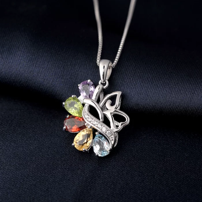 Potiy Natural Citrine Peridot Amethyst Garnet Sky Blue Topaz Stud Pendant Necklace No Chain 925 Sterling Silver Women Party - Image 4