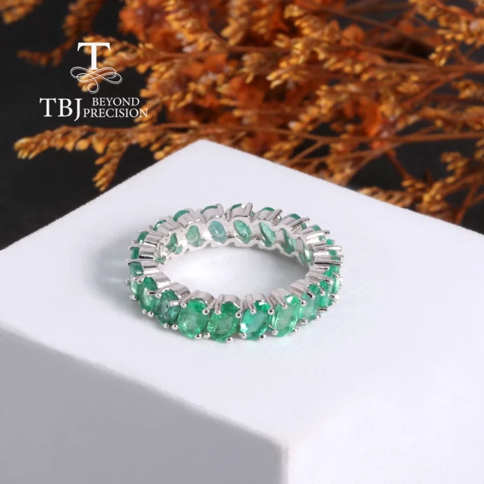 Classic eternity Gemstone Design Natural Green Emerald Ring S925 Silver Light Luxury Noble Real gems jewelry gift for women - Image 5