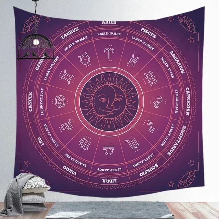 Blue Tarot Tapestry Wheel Zodiac Astrology Chart Wall Hanging Scarf Altar cloth tarot cloth tarot deck Sun and Moon Home Decor - Image 7