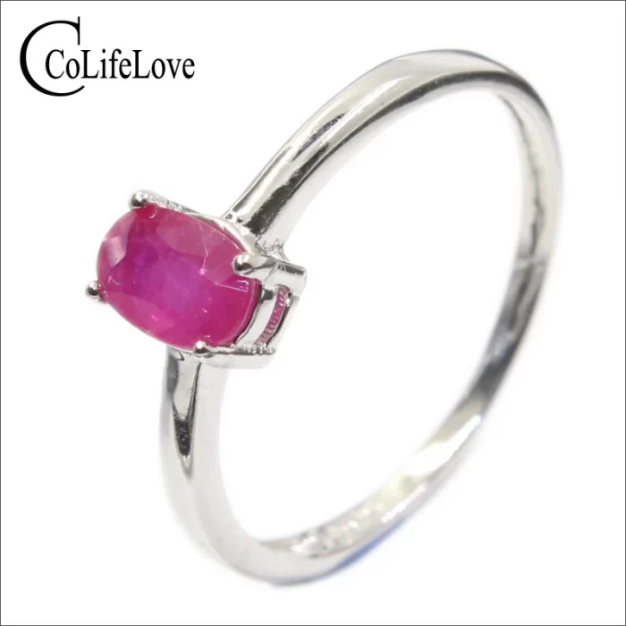 Classic Ruby Wedding Ring for Woman 4mm * 6mm Genuine Ruby Silver Ring Sterling Silver Ruby Ring Real Silver Gemstone Jewelry - Image 2
