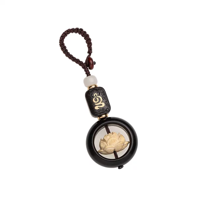 New Buddhism Lotus Flower Keychain Accessories Wooden Buddha Lucky Beads Keyring Pendant Car Bag Key Chain Buddhist Gift - Image 7