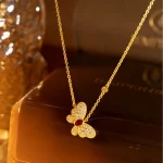 9999 24K real gold ancient style necklace fashionable ruby inlaid with small butterfly pendant as a festival gift for your girl - Image 5