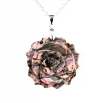 35mm Natural Crystal Carved Rose Flower Stone Pendant Amethyst Quartz Agate Lapis Lazuli Jewelry Charm Chain Necklace For Women - Image 4