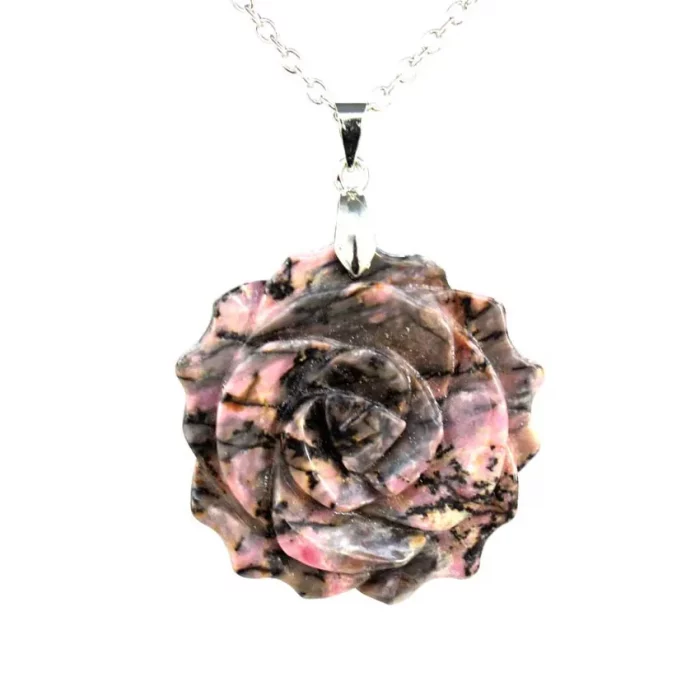 35mm Natural Crystal Carved Rose Flower Stone Pendant Amethyst Quartz Agate Lapis Lazuli Jewelry Charm Chain Necklace For Women - Image 4