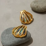 Uworld Holiday Ocean Shell Colored Abalone Shell Earrings 18K Gold Color Plated Stainless Steel Hollow Shell Earrings Women's Ac - Image 8