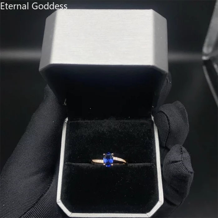 Natural Sapphire Ring London Blue Classic Fashion Jewelry S925 Sterling Silver Plated 18k Yellow Gold Dark Stone Engagement - Image 6