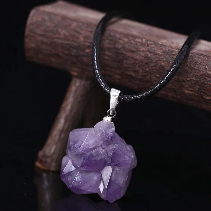 1PC Natural Crystal Rough Stone Amethyst Pendant Energy Healing Gemstone Amethyst Necklace Charms Chakra Halo Jewelry for Women - Image 2
