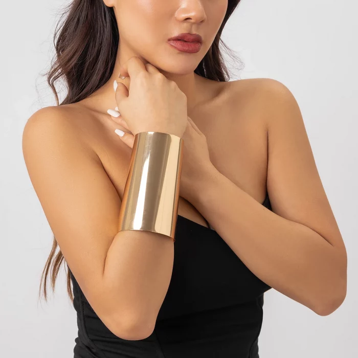 IngeSight.Z Exaggerated Big Heavy Metal Smooth Glossy Open Bangles Women Men Punk Hip Hop Cuff Long Wide Arm Bracelets Jewelrly - Image 4