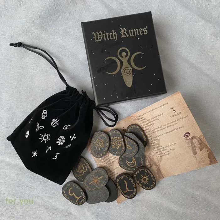 Wood Runes Stone Set Witches Rune Set 14 PCS Engraved Rune Symbol for Divination - Image 2