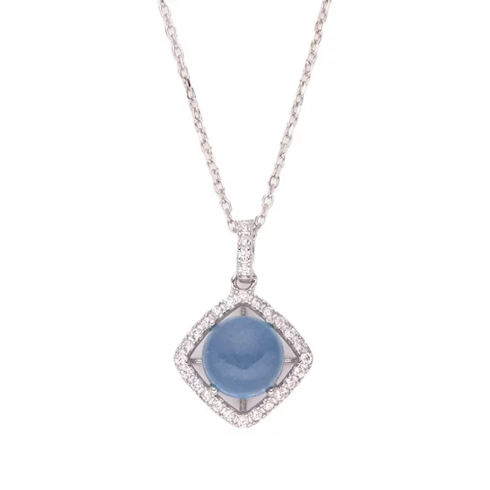 Dawn's Jewel S925 Sterling Silver Natural Aquamarine Colored Gems Necklace Women's Fashion Personality All-match Square Pendant - Image 6