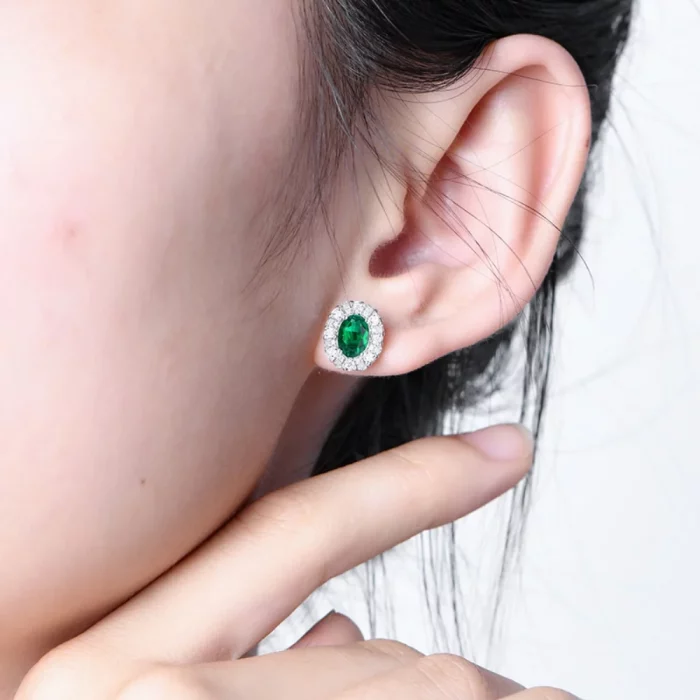 CHARMING Elegant Oval Cutting Created Emerald Gemstone Stud Earrings 925 Sterling Silver for Women Fine Party Jewelry New 2025 - Image 5