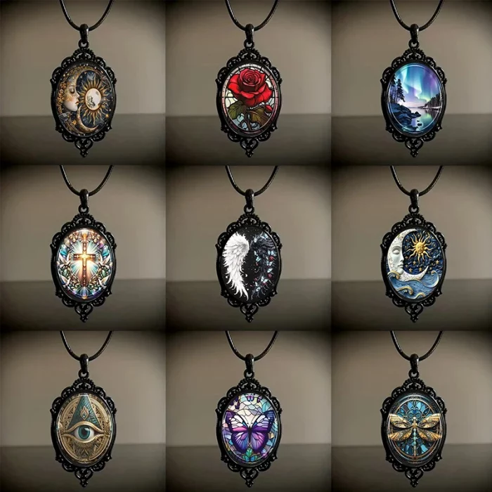Retro Gothic Moon And Sun Pendant Necklace Women Men Punk Cross Metal Leather Rope Chain Vintage Jewelry Gift - Image 4