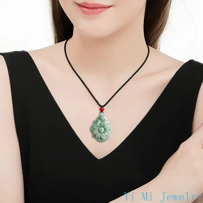Natural A-grade Flower Jade Pendant Men and Women's High End Jewelry Necklace All for 1 Real and Free Shipping Items Jewellery - Image 7