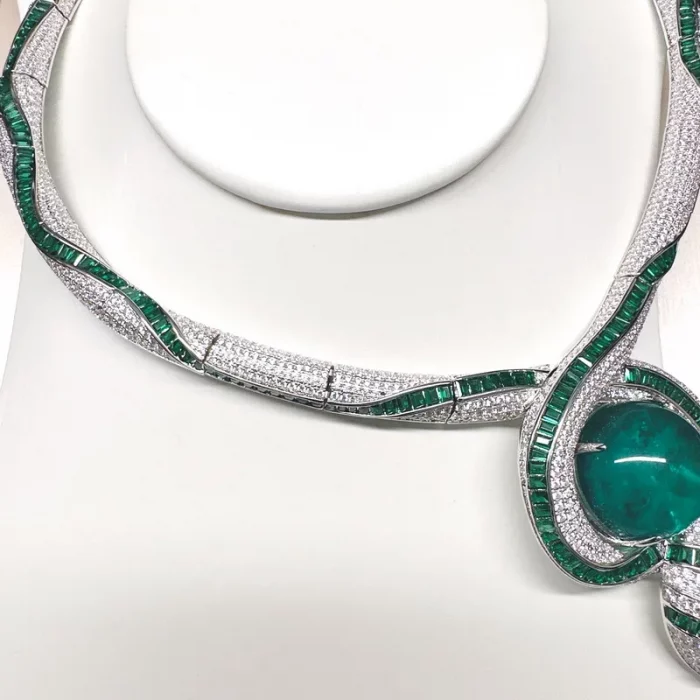 Europe America Style Necklace Women Lady Inlay Green Cubic Zircon Synthetic Emerald Snake Snakelike Choker - Image 6