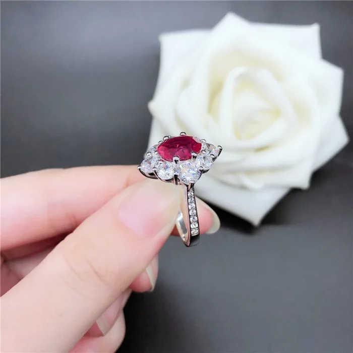 Genuine Solid White Gold 18K Ring 2CT Oval Shape Ruby Engagement Ring Women Love Promise Gift Natural Gemstone Brilliant Forever - Image 5