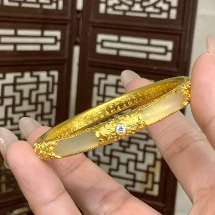 New Women's Bracelet Palace Style Golden Jade Good Luck Hotan Jade Luxury Jewelry 9999 24K real gold - Image 2