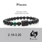12 Zodiac Sign Obsidian Bracelet For Women Men Fashion Natural Black Agate Stone Elastic Bead Bracelet Bangles Birthday Jewelry