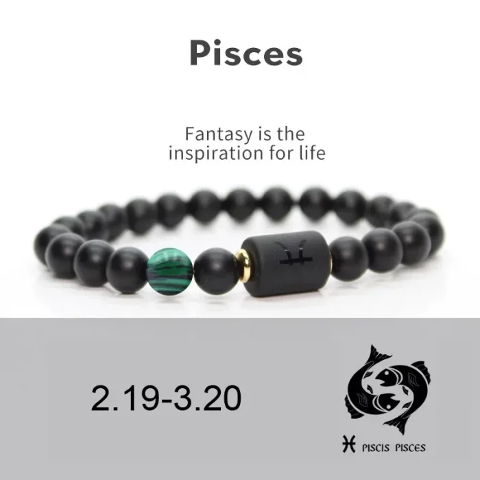 12 Zodiac Sign Obsidian Bracelet For Women Men Fashion Natural Black Agate Stone Elastic Bead Bracelet Bangles Birthday Jewelry - Image 1