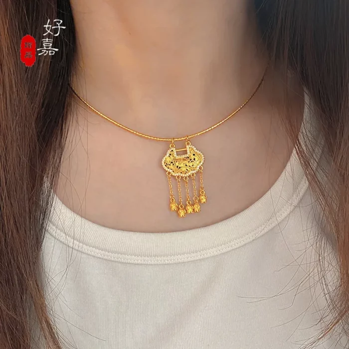 New women's necklace 9999 24K real gold versatile and sexy with diamond studded lily of the valley collarbone chain party jewelr - Image 7