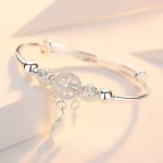 Adjustable size 925 Sterling Silver Bangle cuff Dreamcatcher Tassel Feather Round Bead Charm Bracelet jewelry For Women wedding - Image 4