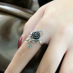 Buyee 925 Sterling Silver Female Big Ring Elegant Rose Flower Open Ring Finger for Women Fashion Ethnic Jewelry Circle Gift - Image 5