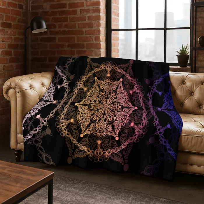 Bohemian Mandala Geometric Flower Flannel Blanket Soft Warm Blanket for Bedroom Room Living Room Bed Travel Camping Picnic Gift - Image 5