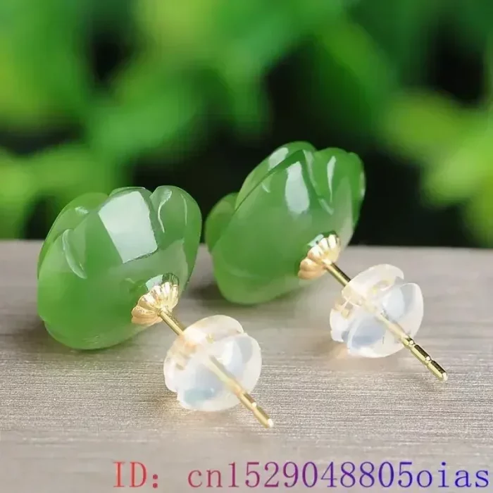 Natural Real Green Jade Rose Earrings 925 Sterling Silver Ear Studs Vintage Gemstone Jewelry TalismansEnergy Amulet Luxury Gift - Image 3