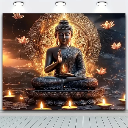 Big Buddha tapestry lotus yoga meditation tapestry dark lotus suitable for bedroom living room dormitory decoration