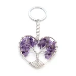 Crystal Chip Stone Heart Keychain For Women Wire Wrapped Tree of Life Natural Amethyst Rose Quartz Key Ring Key Holder Decor - Image 5