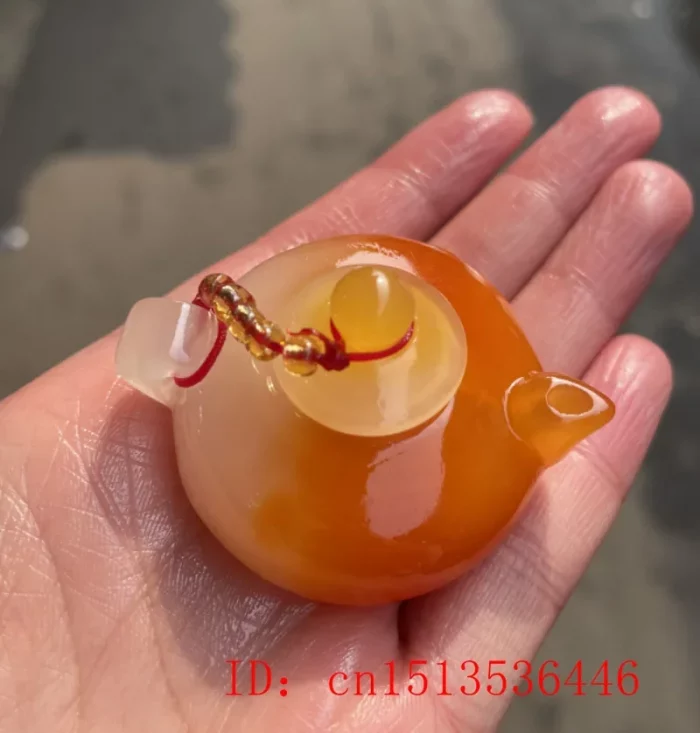 Gold Filigree Jade Kettle Pendant Jewelry Amulet Gifts Gemstone Carved Charm Natural Teapot Fashion Chinese Jade Ornament - Image 4