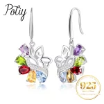 Potiy Natural Pear Citrine Peridot Amethyst Garnet Sky Blue Topaz Dangle Drop Earrings 925 Sterling Silver For Women Daily Party - Image 2