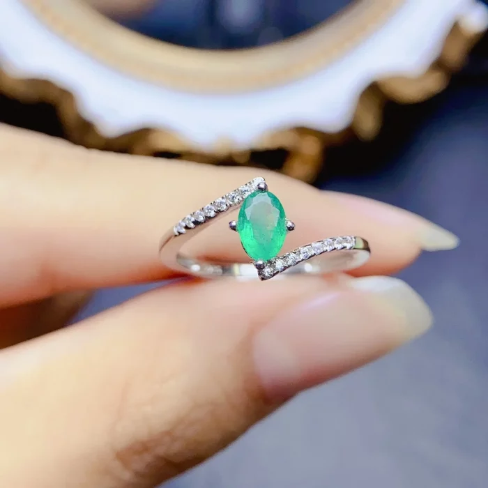 3*5mm Natural Emerald Ring Simple Design S925 Sterling Silver With Certificate Fashion Fine Charm Wedding Jewelry for Women FS - Image 3