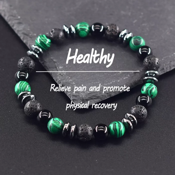 Natural Stone Beads Bracelet Women Green Malachite Yellow Tiger Eye Stone Beads Elastic Strand Wristband Jewelry Gift for Friend - Image 2