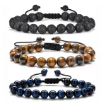 3 Style 8mm Natural Tiger Eyes Lava Rock Protection HANDMADE Bracelet Men's Gift - Image 2