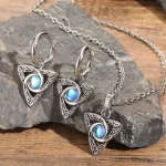 Vnox Vintage Celtic Knot Pendant with Moonstone Inlaid Necklaces for Men Women, Witch Knot Collar Jewelry with Box Chain - Image 2