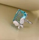 925 Stamp New Butterfly Ring Female Rectangular Aquamarine Sapphire Yellow Zircon Fashion Ring Party Birthday Jewelry Gift - Image 5
