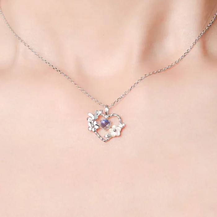 Simple Silver Color Butterfly Shell Flower Heart Necklace For Women Moonstone Pendant Necklaces Clavicle Chain Wedding Jewelry - Image 4