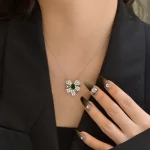 Halaile S925 Sterling Silver Lab-grown Emerald with Certificate Bowknot Pendant Necklace Fine Jewelry Neck Chain Gift for Women - Image 7