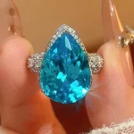 KQDANCE Pear Brilliant Cut Large 13*21 mm Created Yellow Citrine Blue Aquamarine Orange Gemstone Zircon Diamond Rings For Women
