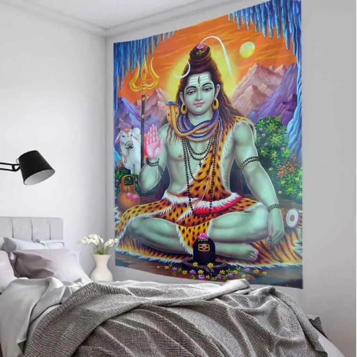 Indian Buddha Art Tapestry Still Life Oil Painting Printing Wall Hanging Datura Home Wall Decoration Background Fabric Blanket - Image 3