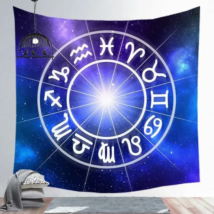 Blue Tarot Tapestry Wheel Zodiac Astrology Chart Wall Hanging Scarf Altar cloth tarot cloth tarot deck Sun and Moon Home Decor - Image 4