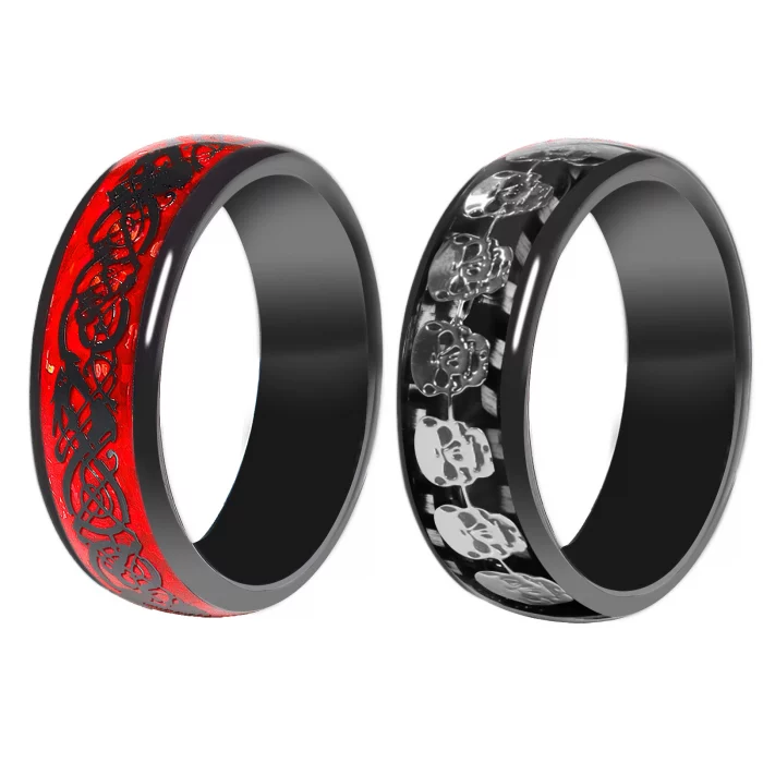 Fashion Dragon Pattern Metal Band 7MM T5577 Chip Ceramic Finger Ring or CUID Chip Skull Carbon Fiber Band Epoxy Ring for Replica - Image 5