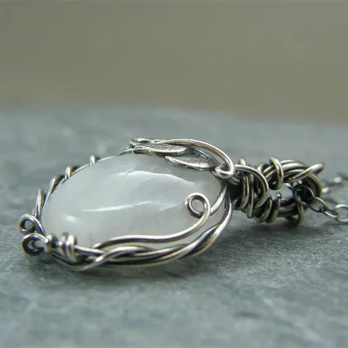 Moonstone Pendant Necklace Crystal Gems Alloy Rattan Vintage Noble Women Necklaces for Lady Girls Waterdrop Stone Necklace Gift - Image 6