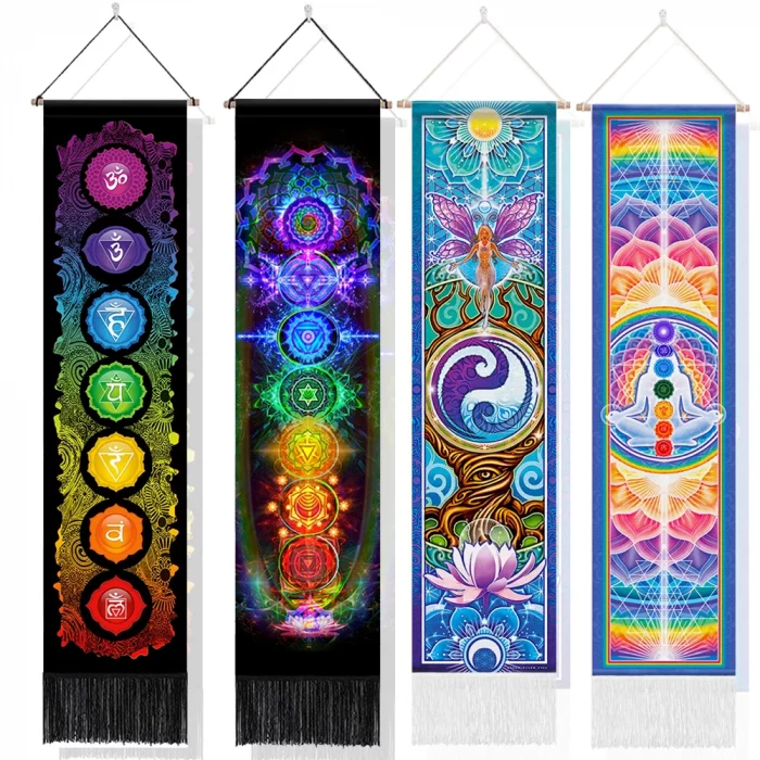 Seven Chakra Tapestry ,Hippie Mandala Chakras Wall Hanging , Yoga Meditation Tapestries for Spiritual Room Decor , 12.8"x 51.2" - Image 2
