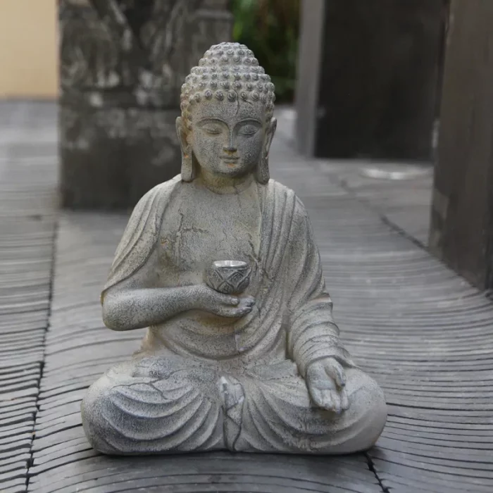 Resin Buddha Statue Sculpture Solar Powered LED Light Zen Asian Japanese Garden Decoration Outdoor Front Porch Patio Yard Home - Image 3
