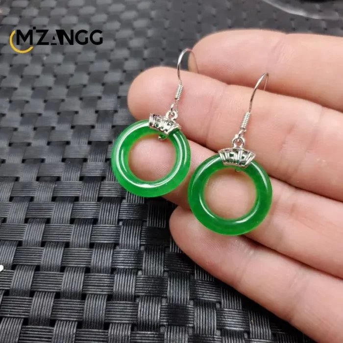 Original Natural Green Jade Earrings 925 Silver Inlaid Jadeite Ear Line Beautiful Exquisite Fashion Ladies Jewelry Mascot Gift - Image 7