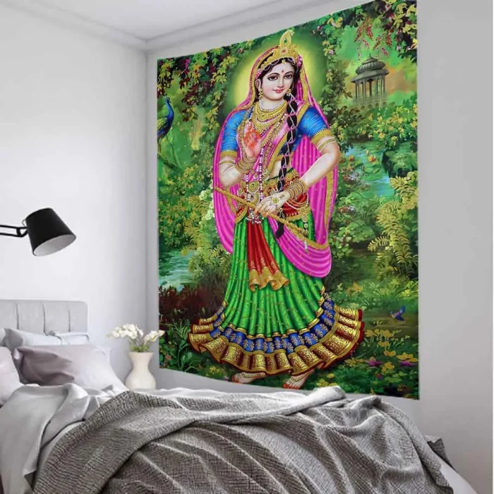 Indian Buddha Art Tapestry Still Life Oil Painting Printing Wall Hanging Datura Home Wall Decoration Background Fabric Blanket - Image 7