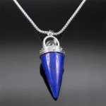 Witch Ball Conical Blue Lapis Lazuli Stone Pendant Necklace Women Men Stainless Steel Wicca Pagan Chain Jewelry colier NZZZ372-1